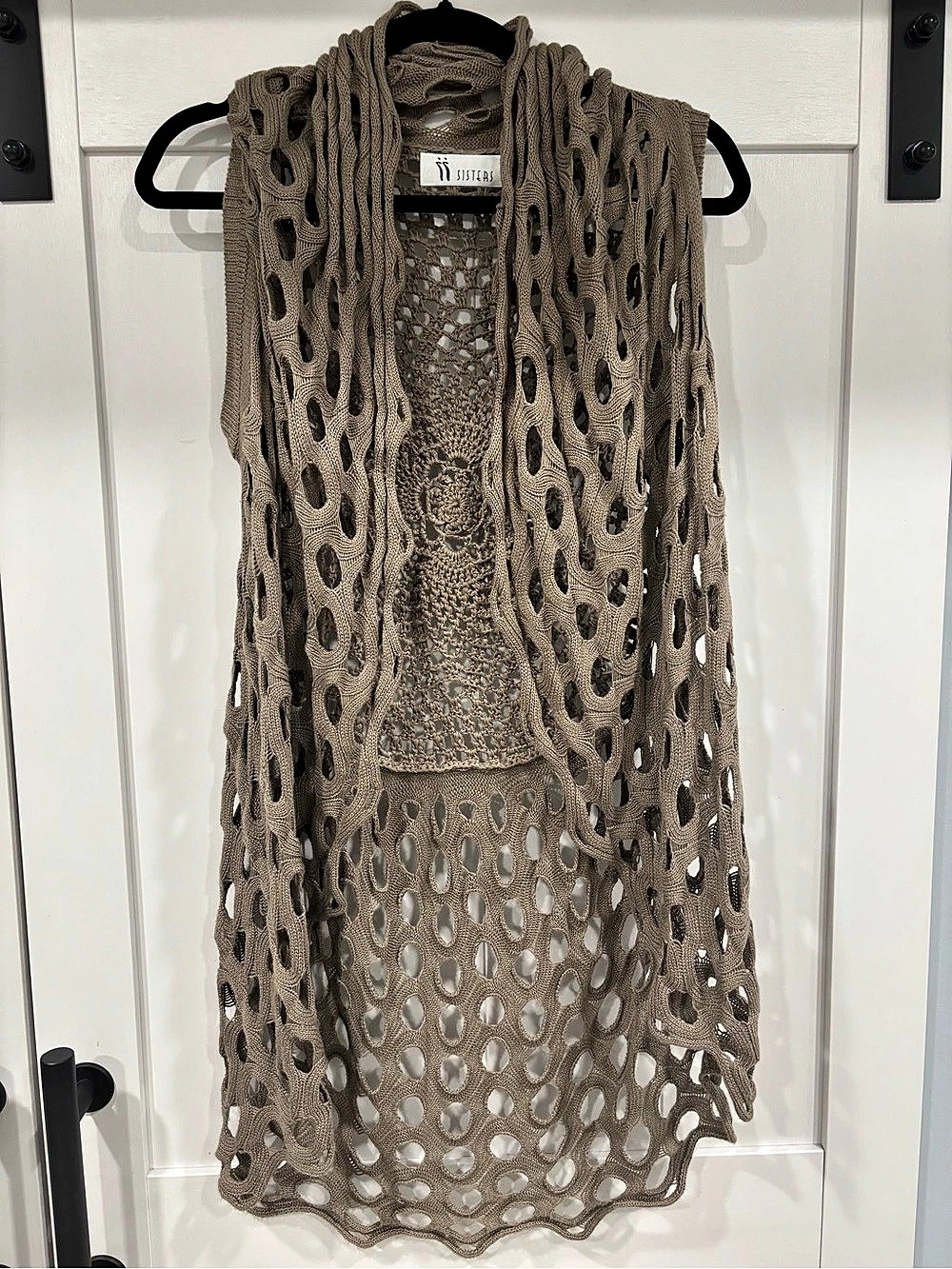 Sisters Open Knit Sleeveless Vest in Brown Like New